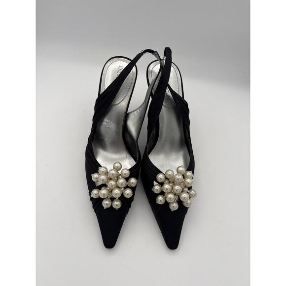 Shoes - Women’s Enzo Angiolini Size 8 Black Satin Slingback Heels w/ Pearl Details